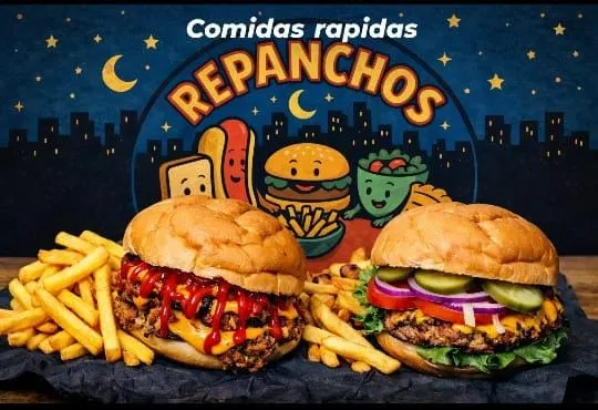 Promo 7: 2 Burger doble ahumada con queso cheddar y papas fritas. Con cebolla caramelizada en barbacoa y panceta